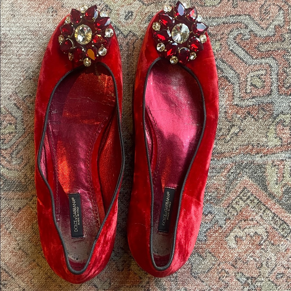 Dolce & Gabbana Ruby Velvet Jewel Flats